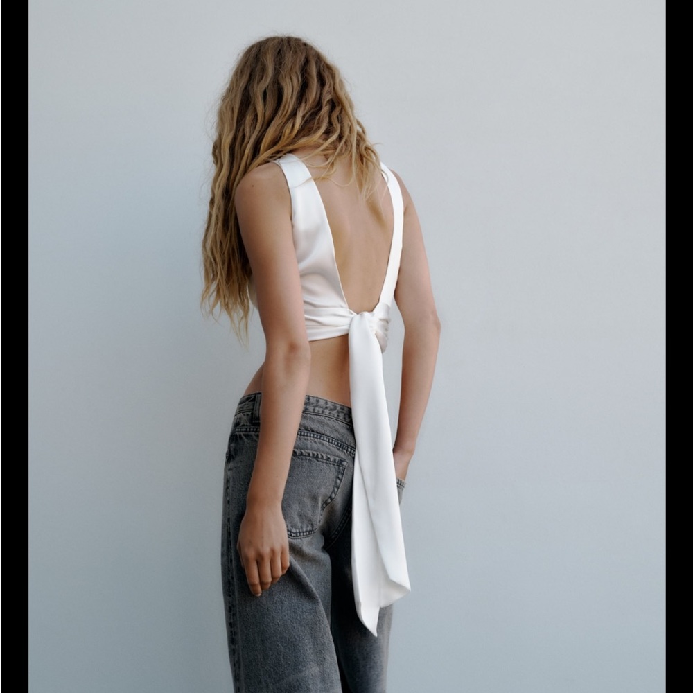 zara satin tie back top